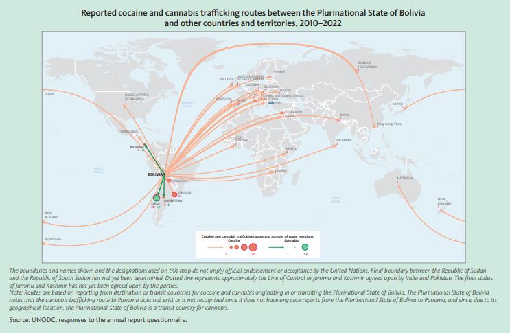 Harta e rrugëkalimit direkt të drogave nga Bolivia në Shqipëri