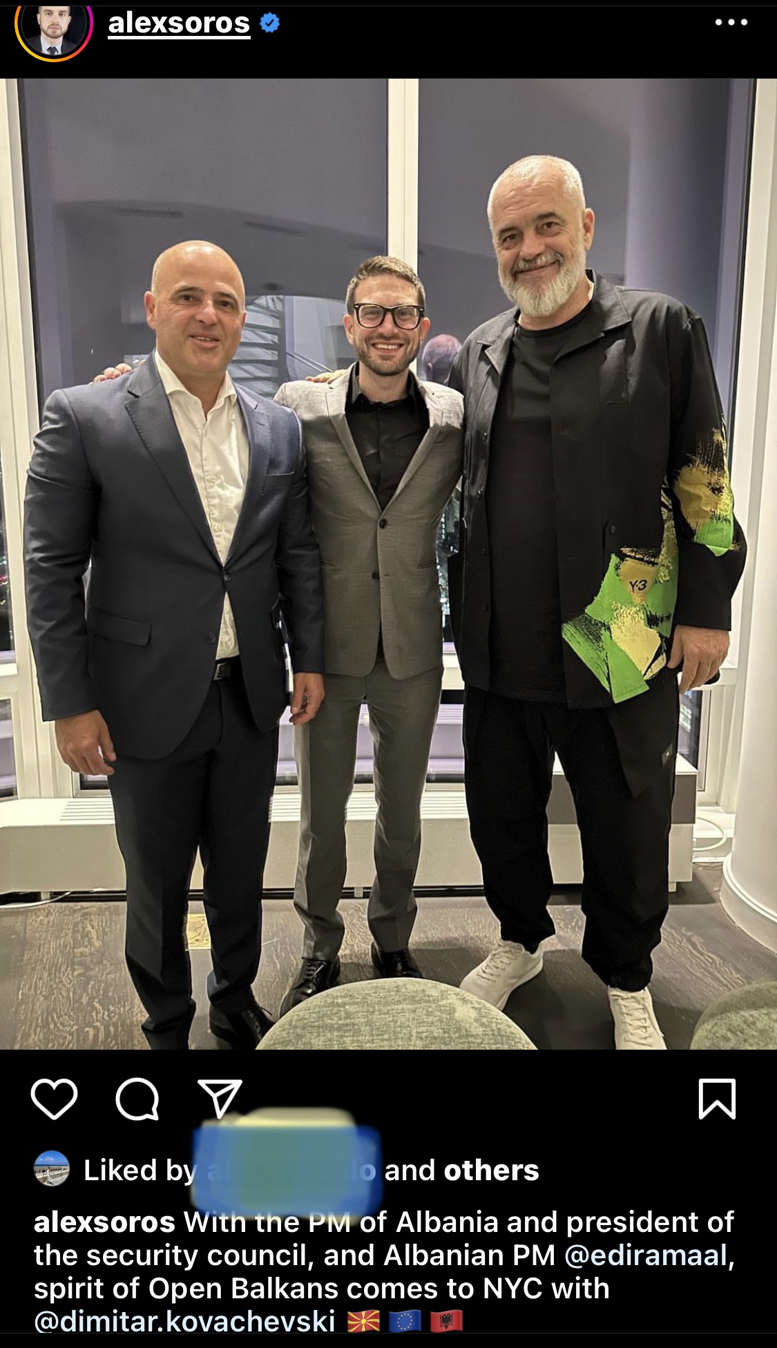 Dimitar Kovaçevski, Alex Soros dhe Edi Rama në New York